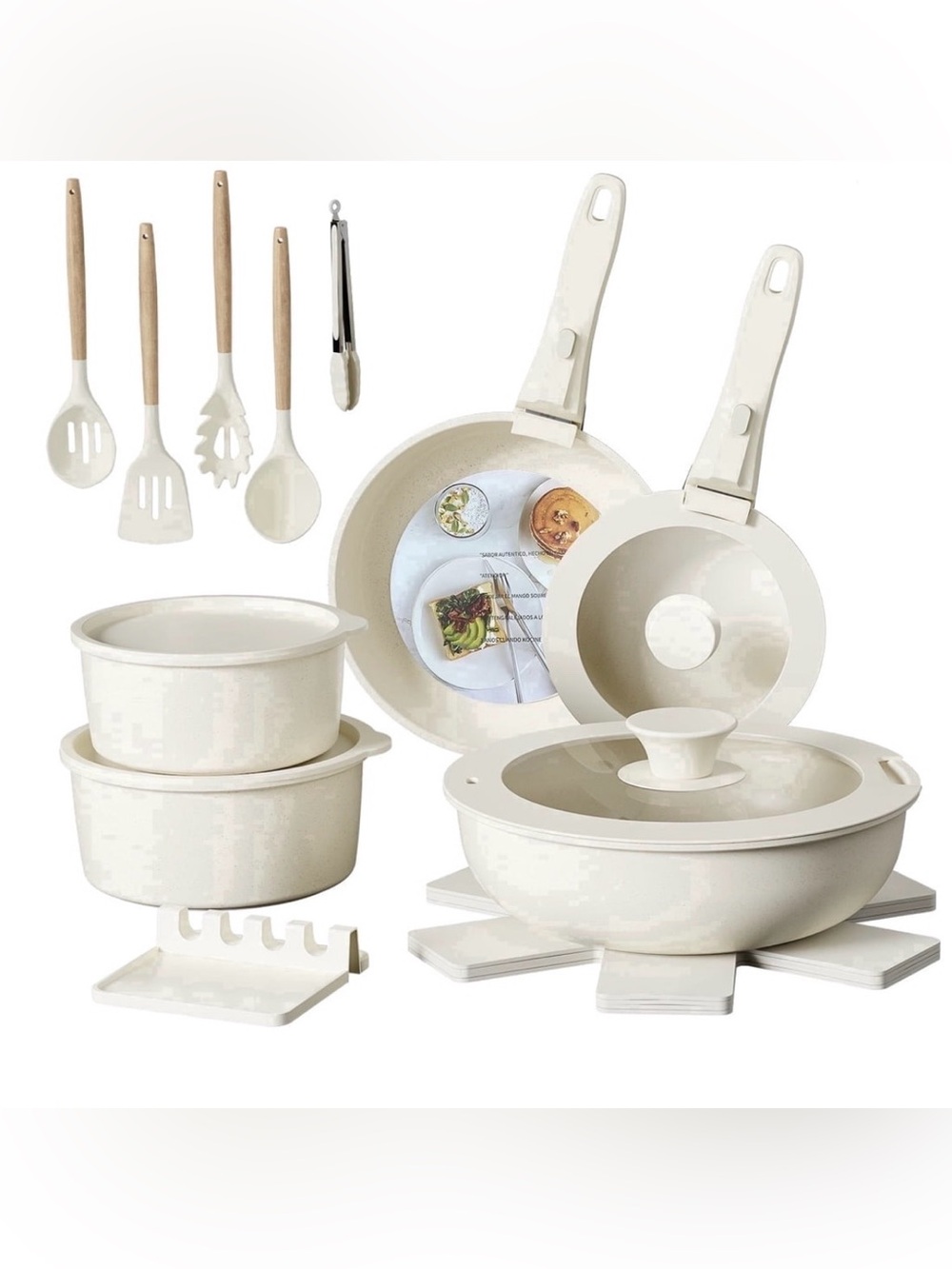 21-Piece Nonstick Pots & Pans Set – Cream White, Stackable